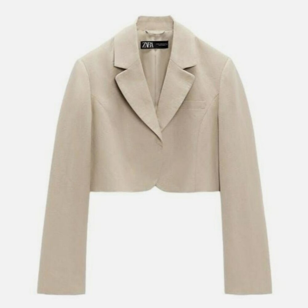 Zara Linen Blend Cropped Blazer Jacket